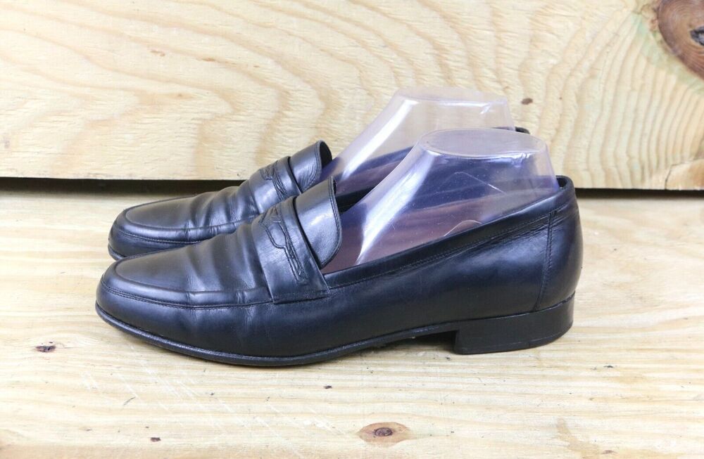 Gucci Shoes Mens Black 11M Leather Loafers 44M Vintage Slip On Italy